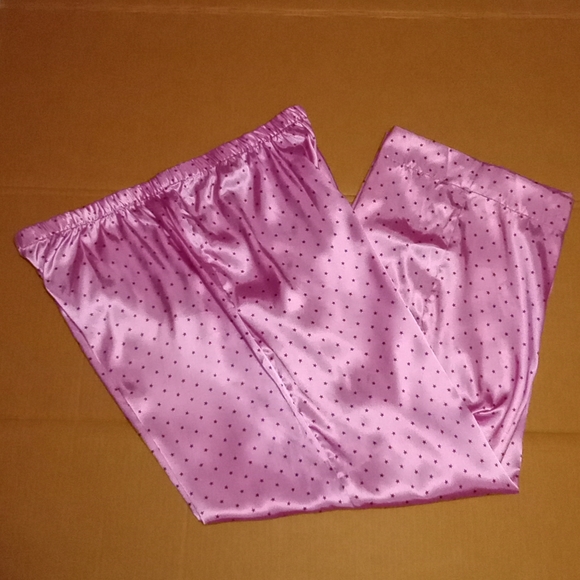 PinkK Satin Feel Black Stars Pink Women's Pijama Pants Size XL - Picture 2 of 10